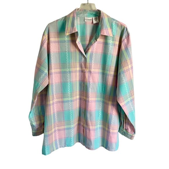 Koret Flower Market Long Sleeve Button Down Shirt Plaid Large 14-16 NEW - Picture 1 of 9